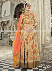 Tamanna Beige Silk and Embroidered Anarkali Suit