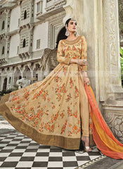 Tamanna Beige Silk and Embroidered Anarkali Suit