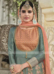 Tamanna Gray Silk and Embroidered Anarkali Suit