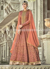 Tamanna Rust Silk and Embroidered Anarkali Suit