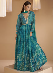 Sayuri Mashooqa Real Georgette Turquoise Gown With Dupatta