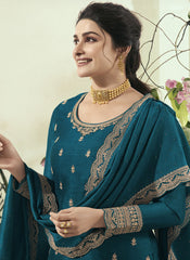 Kuleesh Vinay Shaheen 7 Embroidered Silk Georgette Turquoise Salwar Kameez