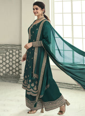 Kuleesh Vinay Shaheen 7 Embroidered Silk Georgette Green Salwar Kameez